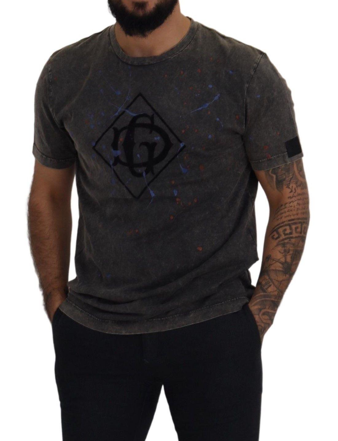 Dolce & Gabbana Elevated Grey Cotton Tee with Discolored DG Logo - PER.FASHION