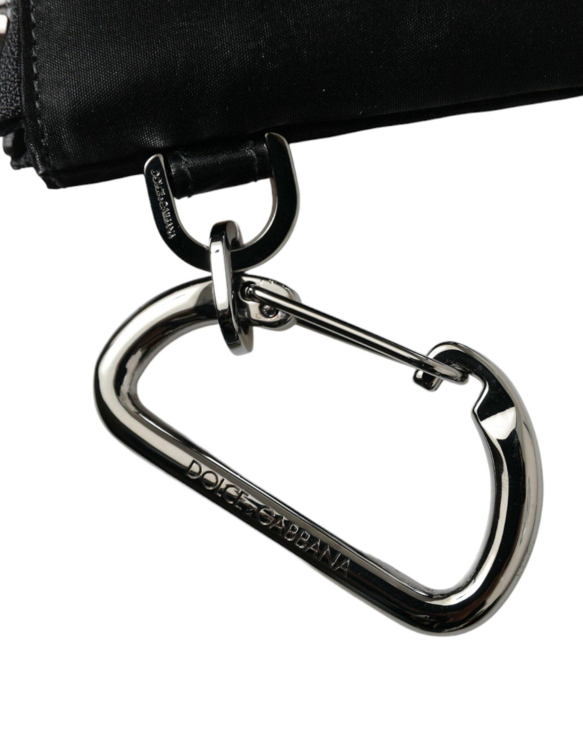 Dolce & Gabbana Elite Black Nylon & Leather Pouch with Logo Detail - PER.FASHION