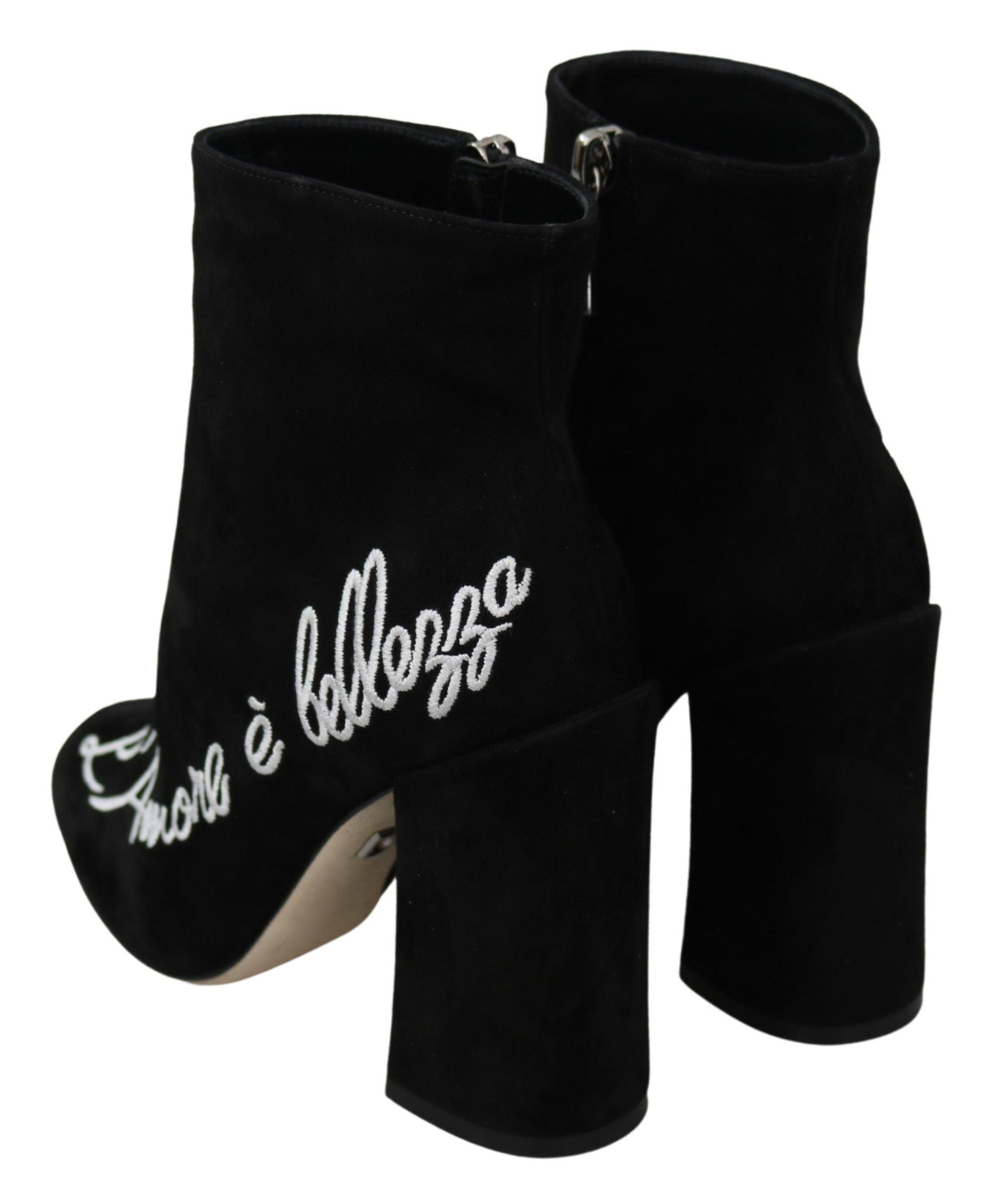 Dolce & Gabbana Embroidered Ankle Boots in Lambskin Suede - PER.FASHION