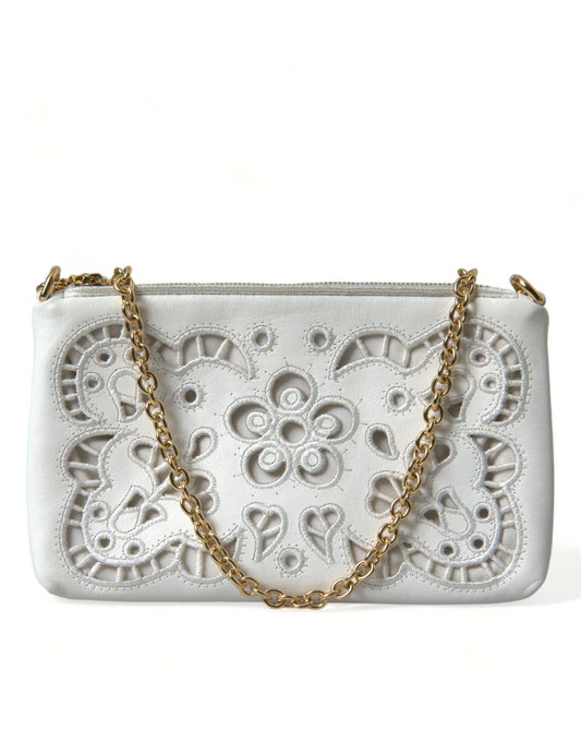 Dolce & Gabbana Embroidered Floral Leather Clutch with Chain Strap - PER.FASHION