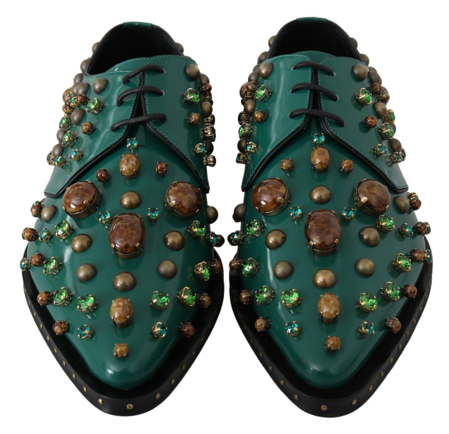 Dolce & Gabbana Emerald Leather Dress Shoes with Crystal Accents - PER.FASHION