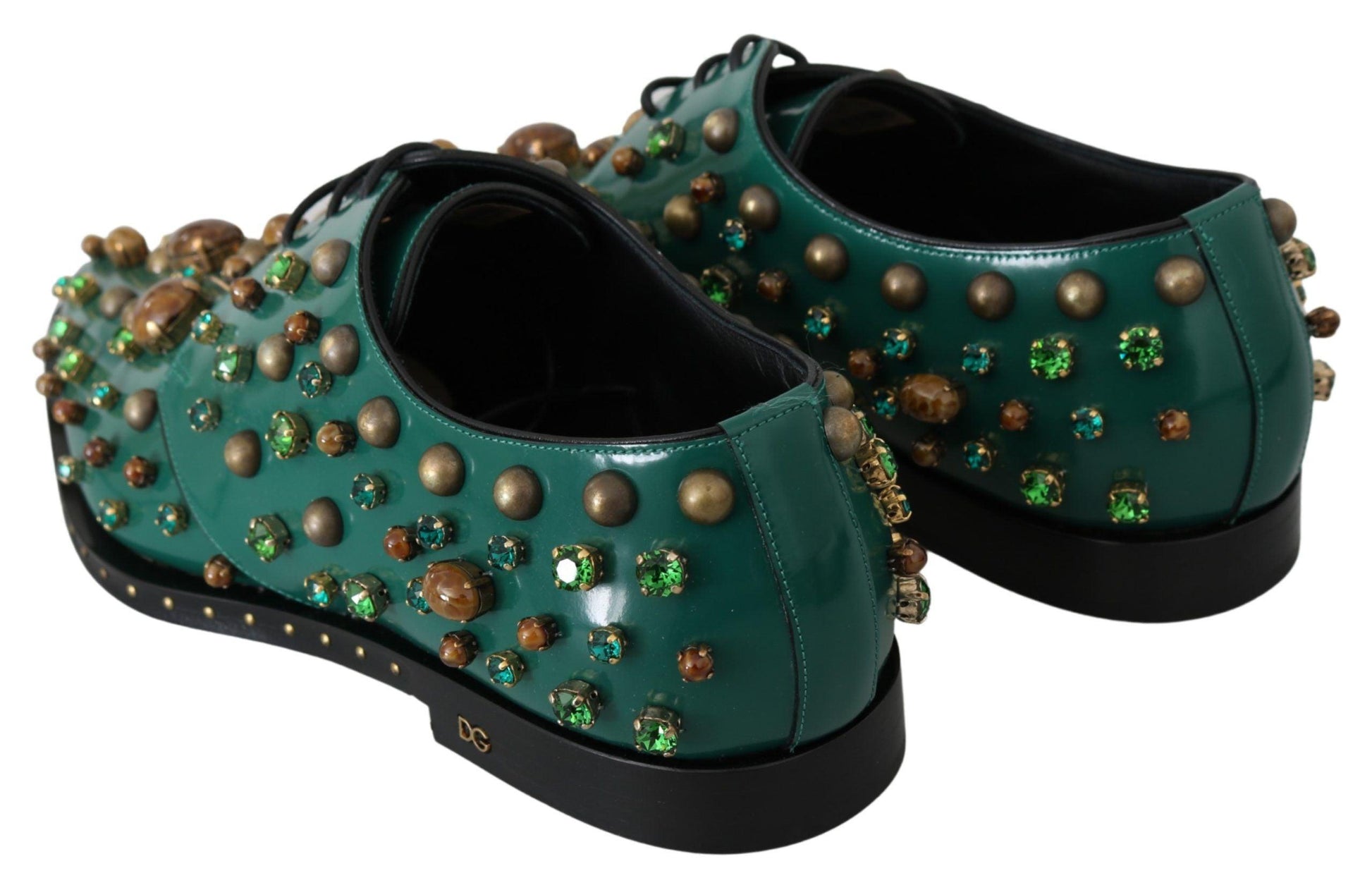 Dolce & Gabbana Emerald Leather Dress Shoes with Crystal Accents - PER.FASHION