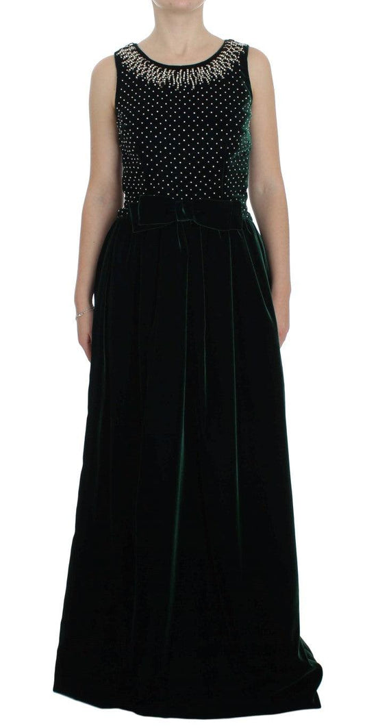 Dolce & Gabbana Enchanted Emerald Velvet Crystal Maxi Dress - PER.FASHION