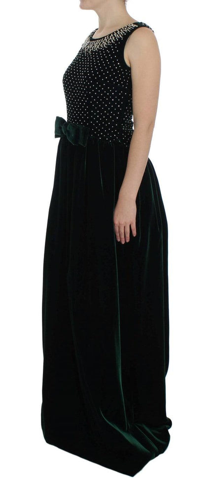 Dolce & Gabbana Enchanted Emerald Velvet Crystal Maxi Dress - PER.FASHION