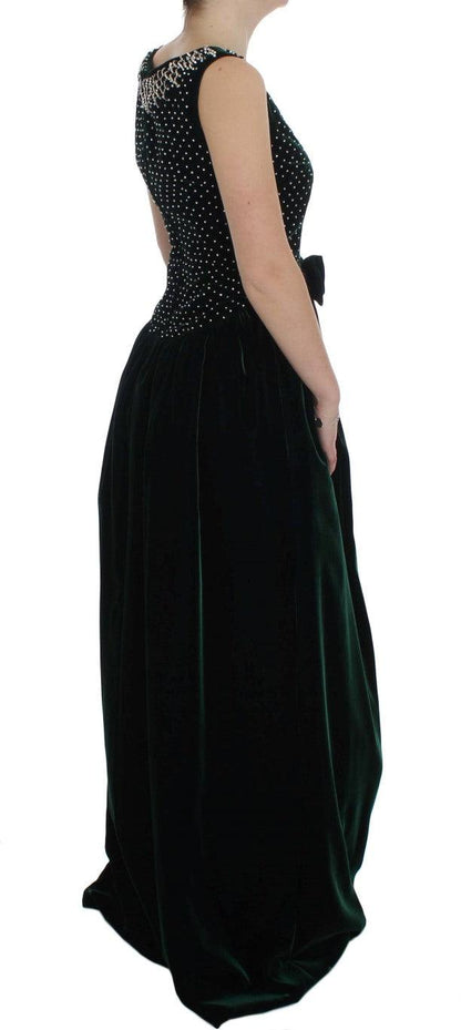 Dolce & Gabbana Enchanted Emerald Velvet Crystal Maxi Dress - PER.FASHION