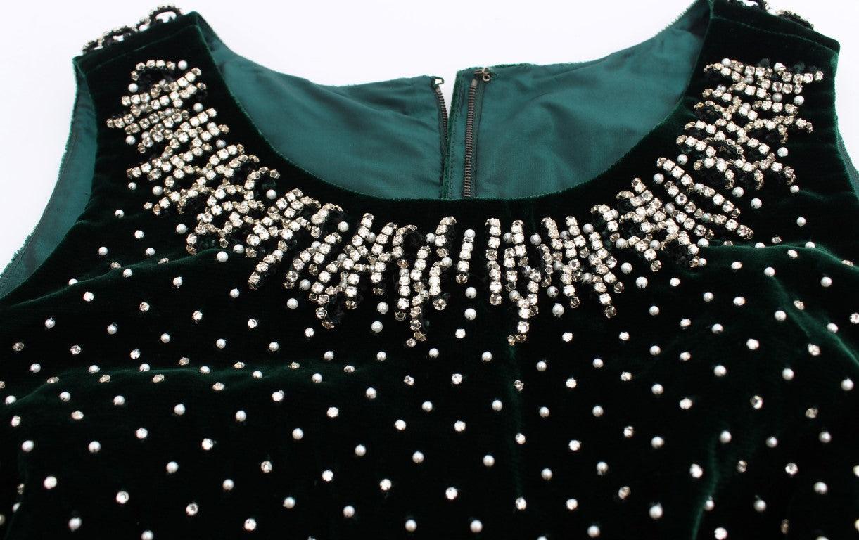 Dolce & Gabbana Enchanted Emerald Velvet Crystal Maxi Dress - PER.FASHION