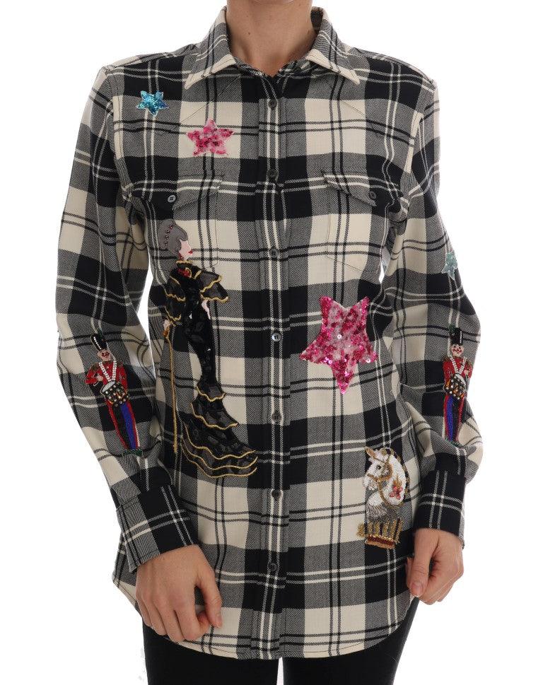 Dolce & Gabbana Enchanted Sequin Checkered Wool Shirt - PER.FASHION