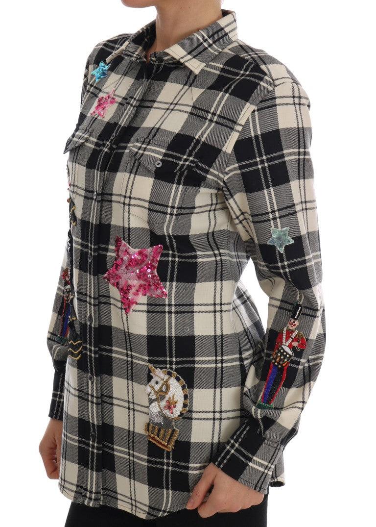 Dolce & Gabbana Enchanted Sequin Checkered Wool Shirt - PER.FASHION