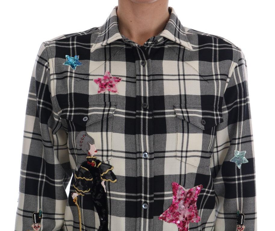 Dolce & Gabbana Enchanted Sequin Checkered Wool Shirt - PER.FASHION