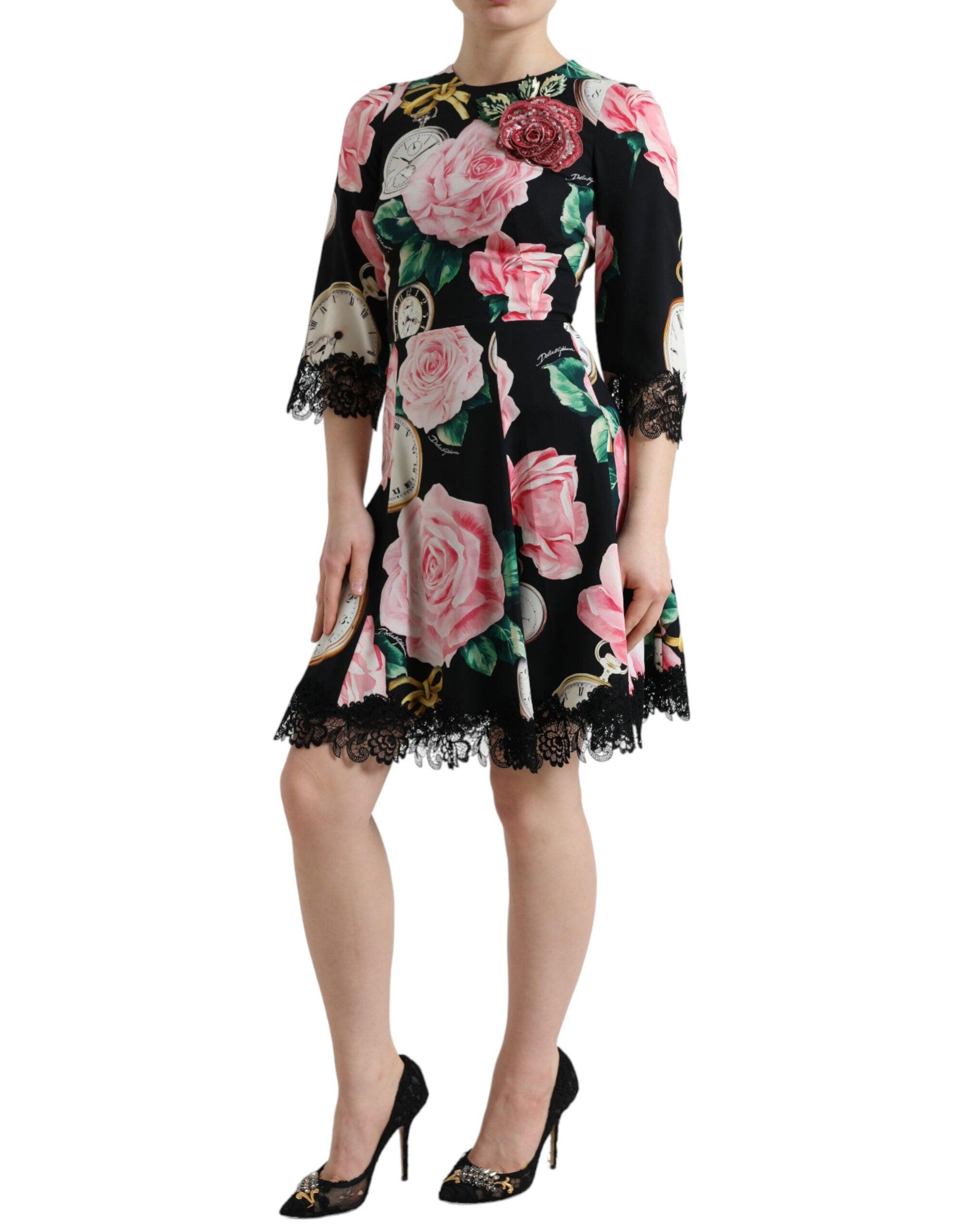 Dolce & Gabbana Enchanting Floral A-Line Dress with Sequined Detail - PER.FASHION