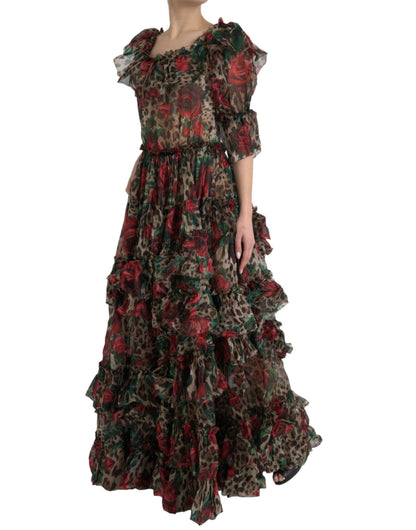 Dolce & Gabbana Ethereal Floral & Leopard Print Maxi Gown - PER.FASHION