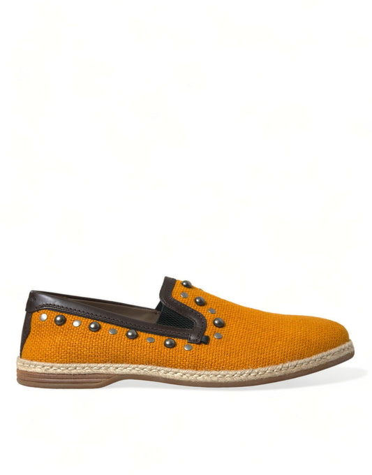 Dolce & Gabbana Exclusive Orange Canvas Loafers with Studs - PER.FASHION