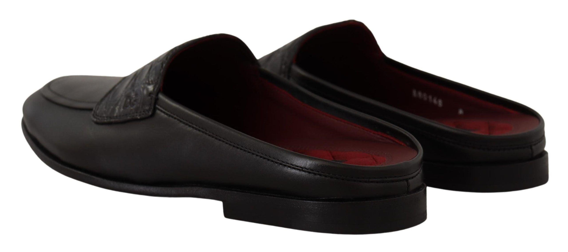 Dolce & Gabbana Exquisite Black & Burgundy Leather Slides - PER.FASHION