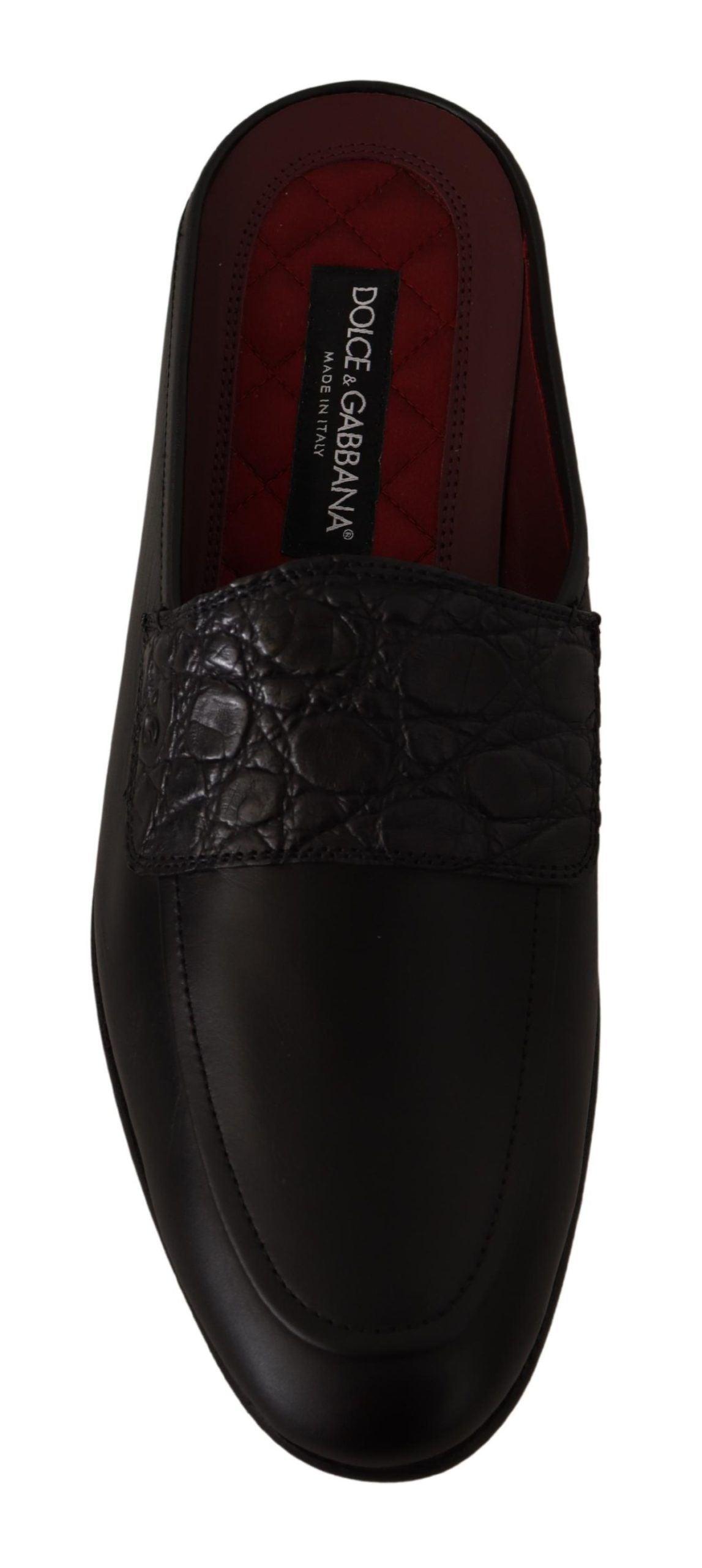 Dolce & Gabbana Exquisite Black & Burgundy Leather Slides - PER.FASHION