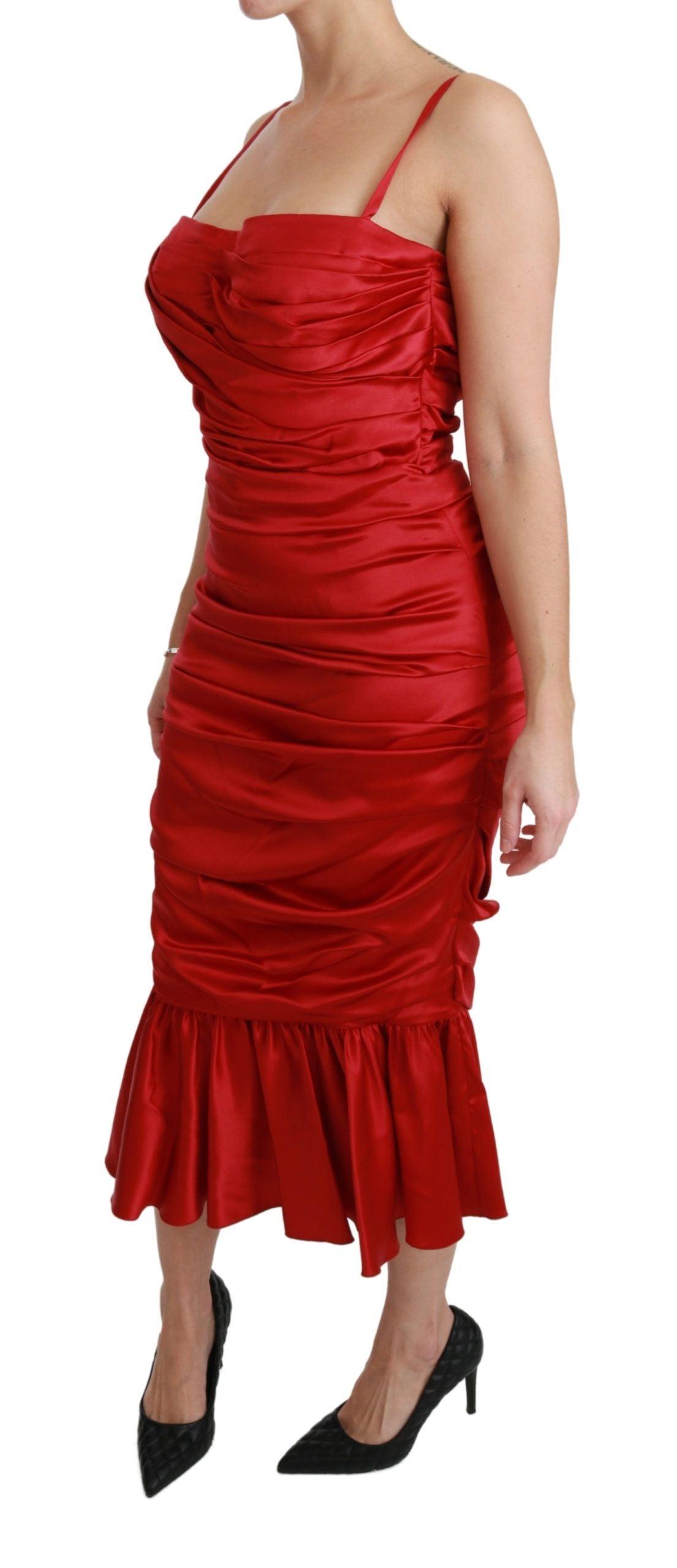 Dolce & Gabbana Exquisite Red Silk Fit and Flare Midi Dress - PER.FASHION