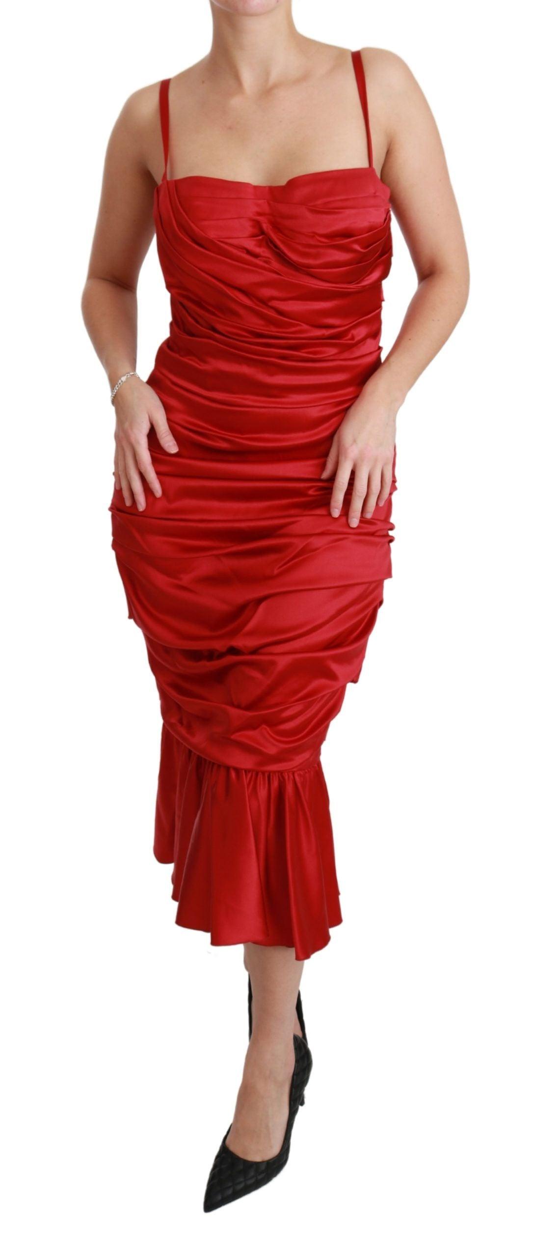 Dolce & Gabbana Exquisite Red Silk Fit and Flare Midi Dress - PER.FASHION