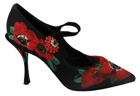 Dolce & Gabbana Floral Mary Janes Pumps with Crystal Detail - PER.FASHION