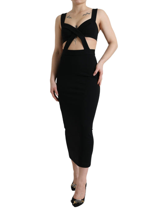 Dolce & Gabbana Glamorous Black Bodycon Midi Dress - PER.FASHION