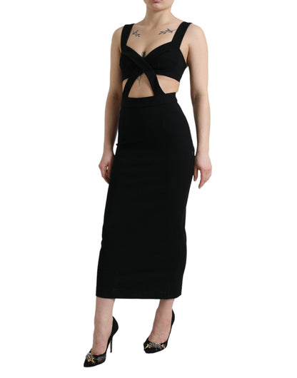 Dolce & Gabbana Glamorous Black Bodycon Midi Dress - PER.FASHION