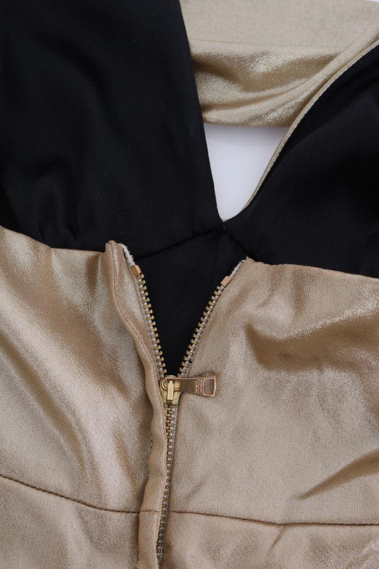 Dolce & Gabbana Gold and Black Silk Stretch Bodysuit Romper - PER.FASHION