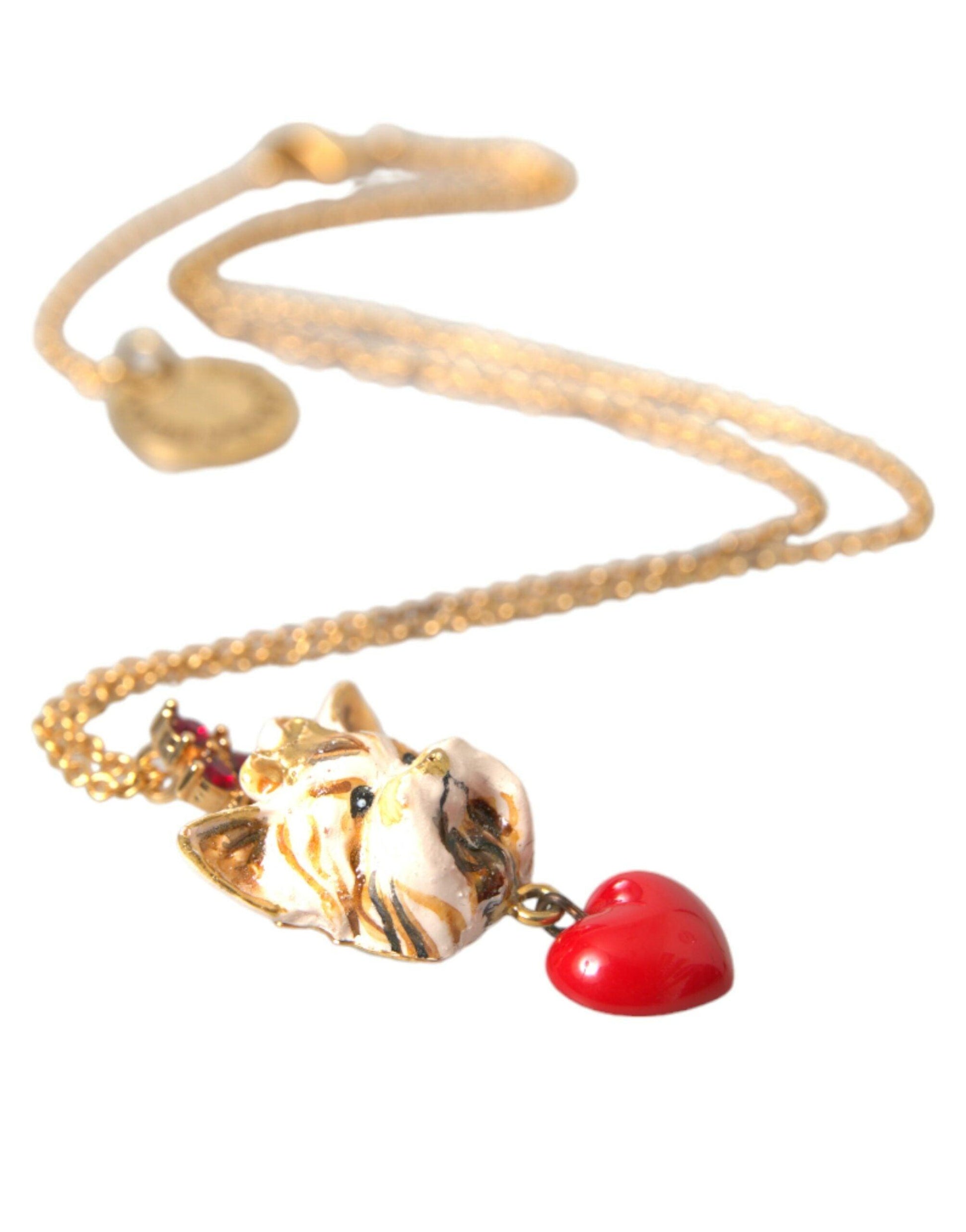 Dolce & Gabbana Gold Brass Chain Dog Heart Pendant Charm Necklace - PER.FASHION