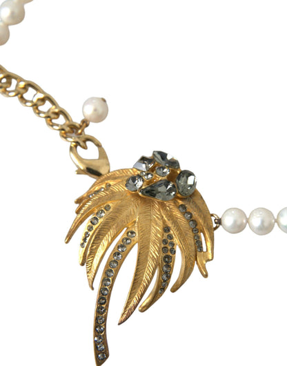 Dolce & Gabbana Gold Brass Crystal Pearl Tree Pendant Charm Necklace - PER.FASHION