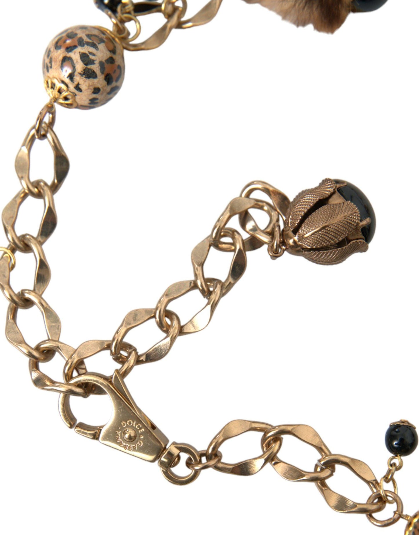 Dolce & Gabbana Gold Brass Leopard Fur Pearl Collier Chain Belt - PER.FASHION