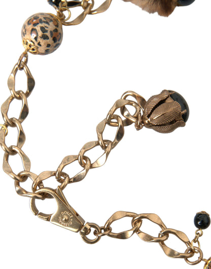 Dolce & Gabbana Gold Brass Leopard Fur Pearl Collier Chain Belt - PER.FASHION