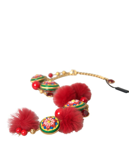 Dolce & Gabbana Gold Brass Red Fur Crystal Waist Torero Waist Belt - PER.FASHION