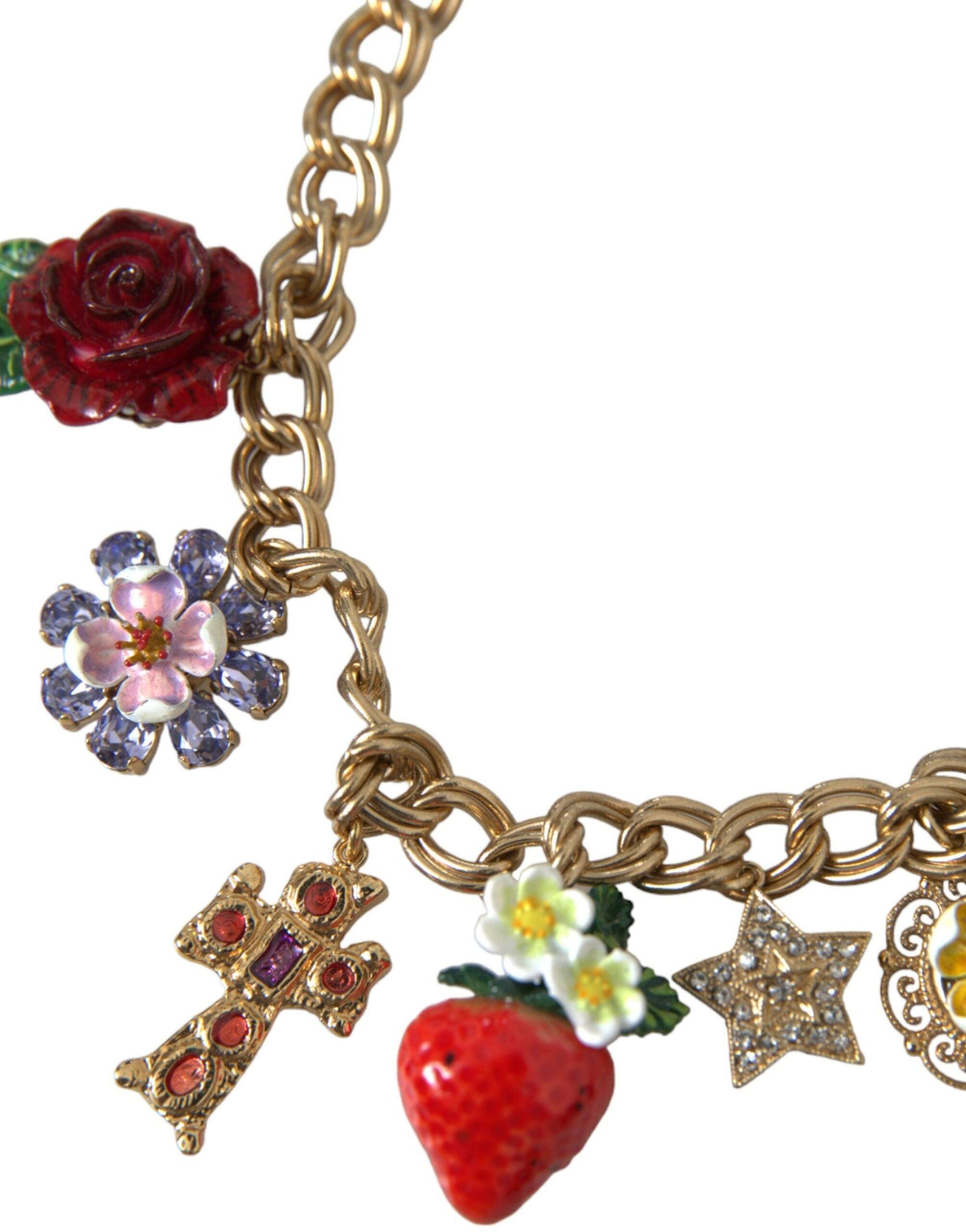 Dolce & Gabbana Gold Chain Rose Cross Strawberry Star Pendant Necklace - PER.FASHION