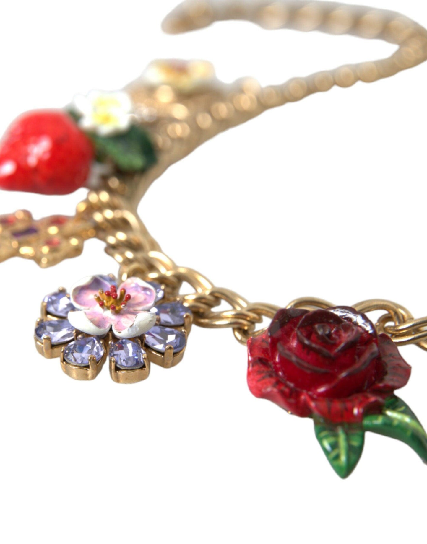 Dolce & Gabbana Gold Chain Rose Cross Strawberry Star Pendant Necklace - PER.FASHION