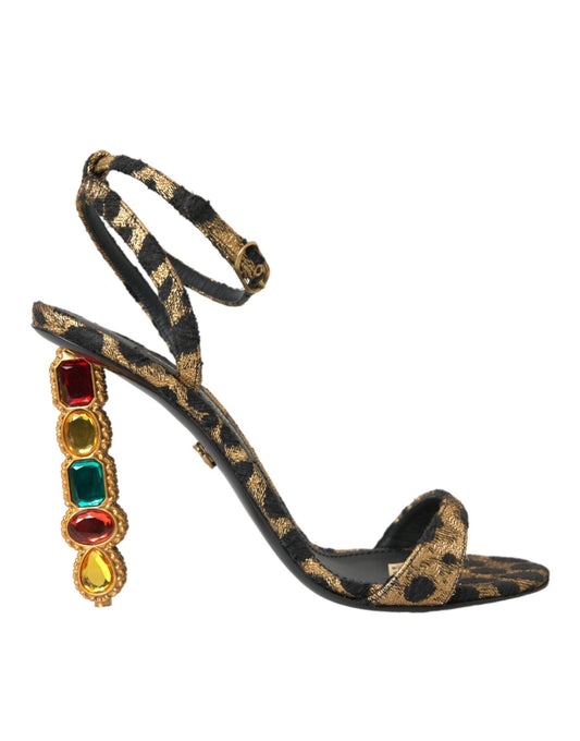 Dolce & Gabbana Gold Leopard Crystals Heels Sandals Shoes - PER.FASHION