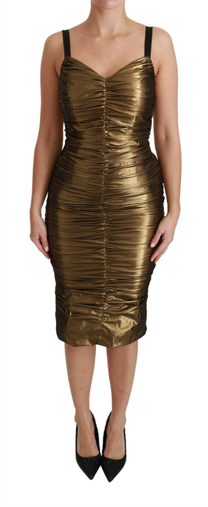 Dolce & Gabbana Gold Stretch Lame Ruched Dress - PER.FASHION
