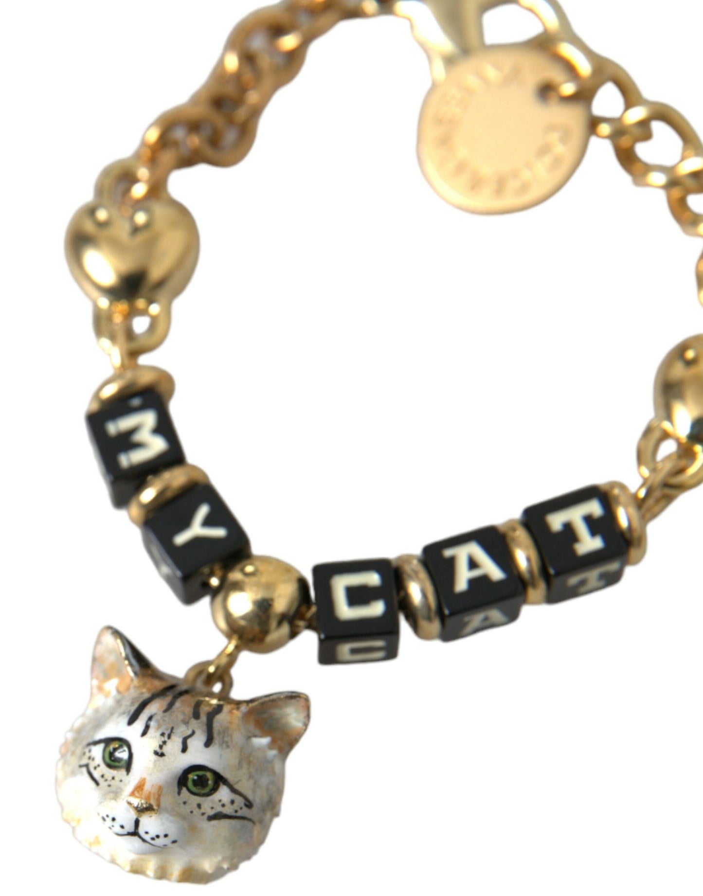 Dolce & Gabbana Gold Tone Brass Chain MY CAT Heart Bracelet - PER.FASHION