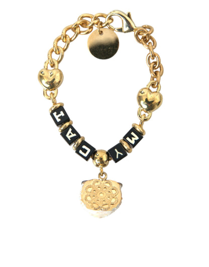 Dolce & Gabbana Gold Tone Brass Chain MY CAT Heart Bracelet - PER.FASHION