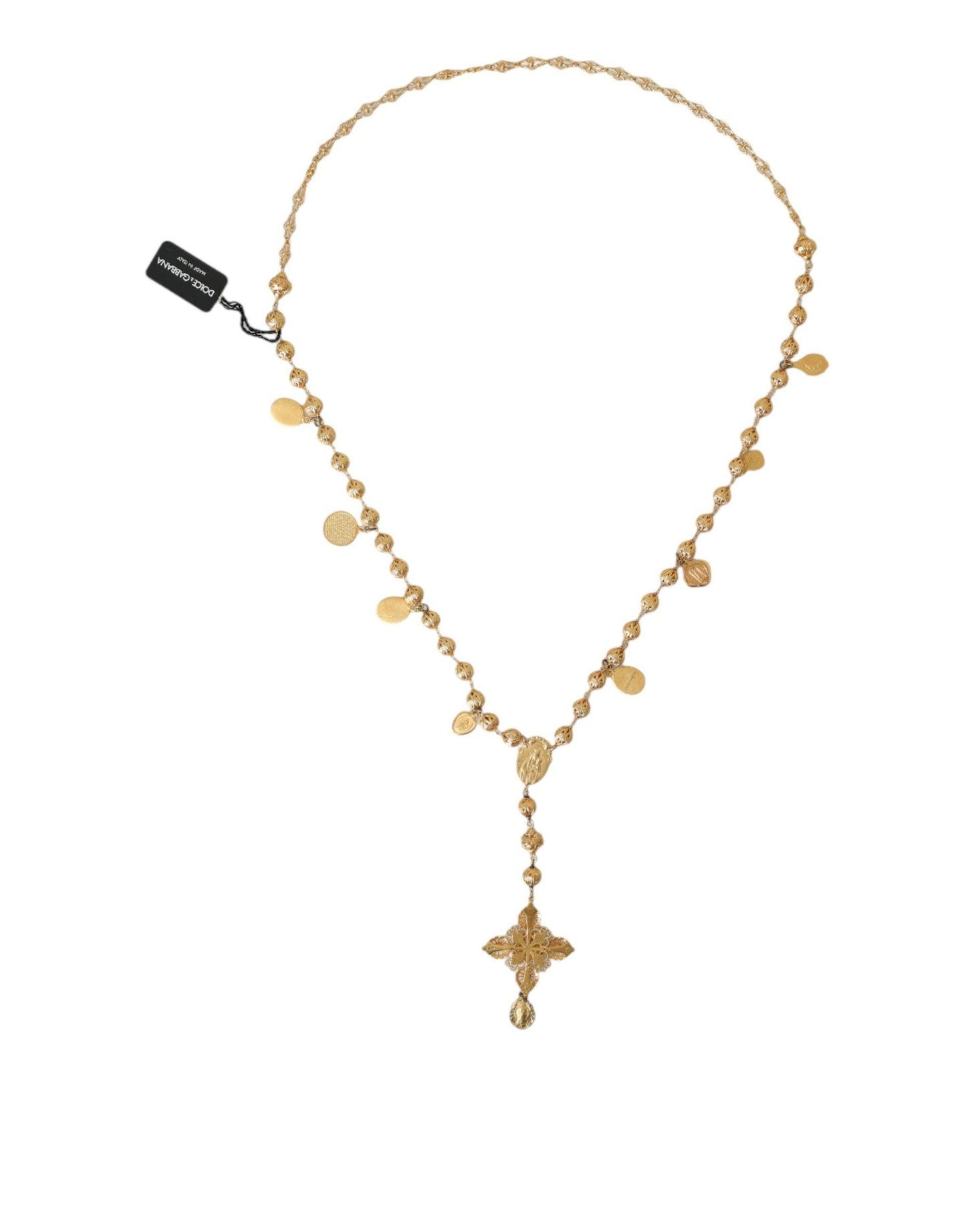 Dolce & Gabbana Gold Tone Chain Brass Beaded Statement Sicily Necklace - PER.FASHION