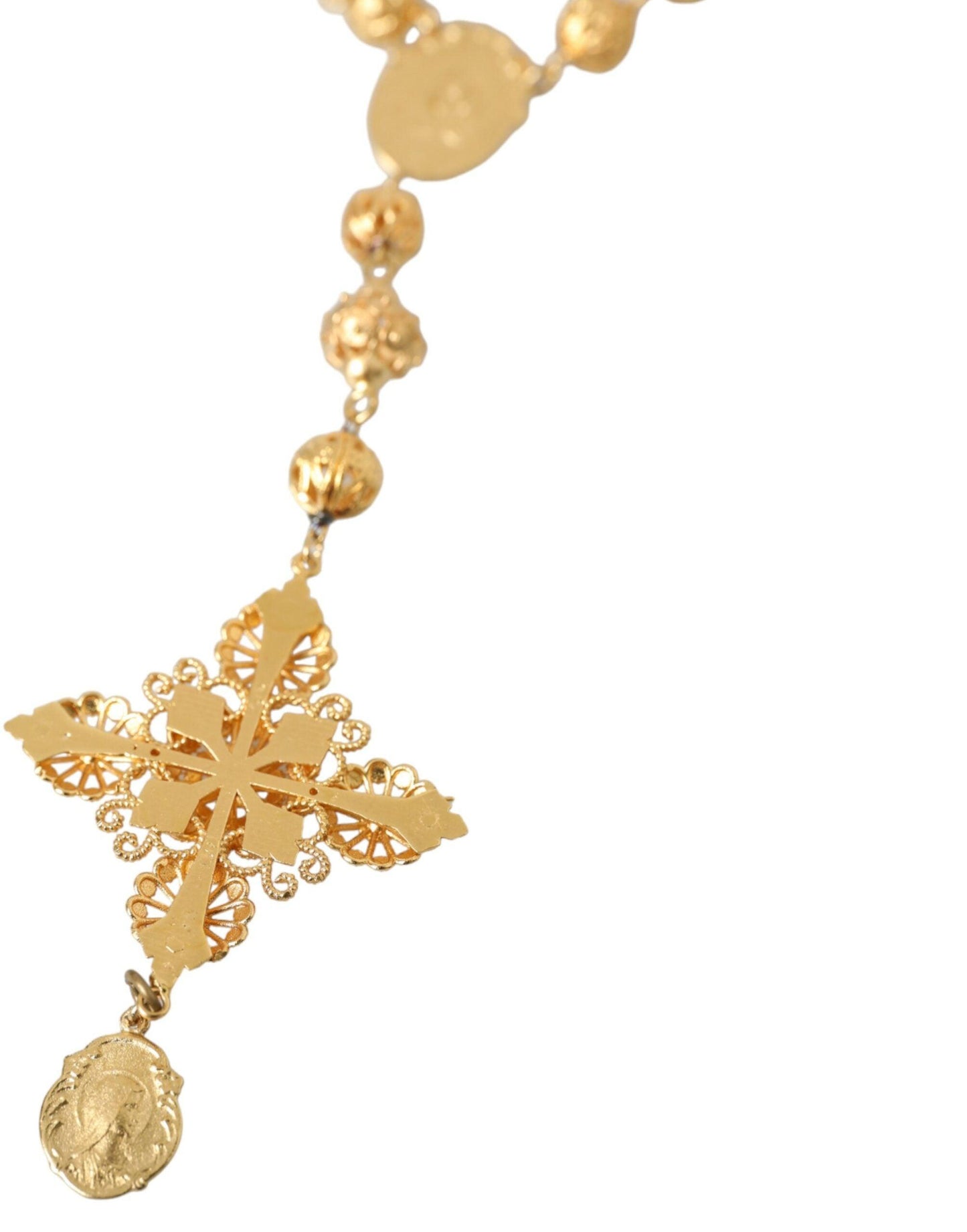 Dolce & Gabbana Gold Tone Chain Brass Beaded Statement Sicily Necklace - PER.FASHION