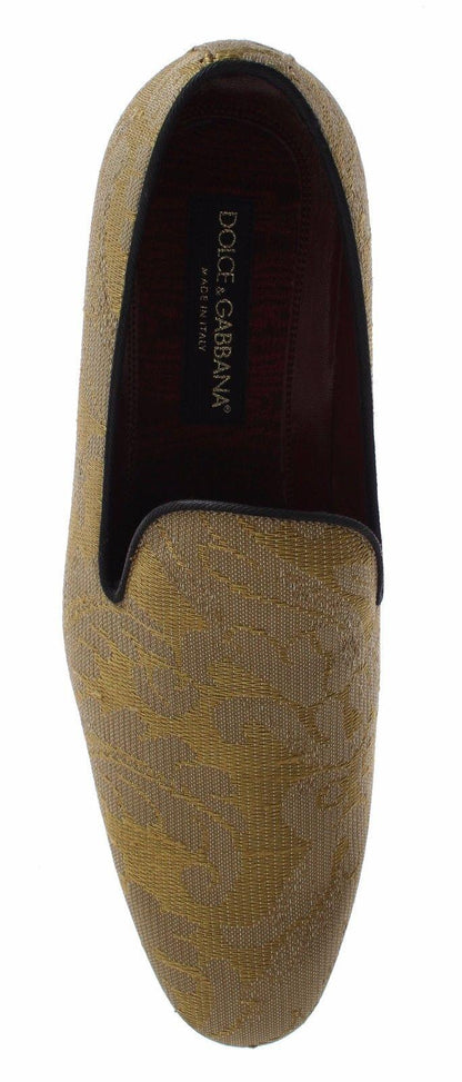 Dolce & Gabbana Golden Baroque Silk Dress Loafers - PER.FASHION