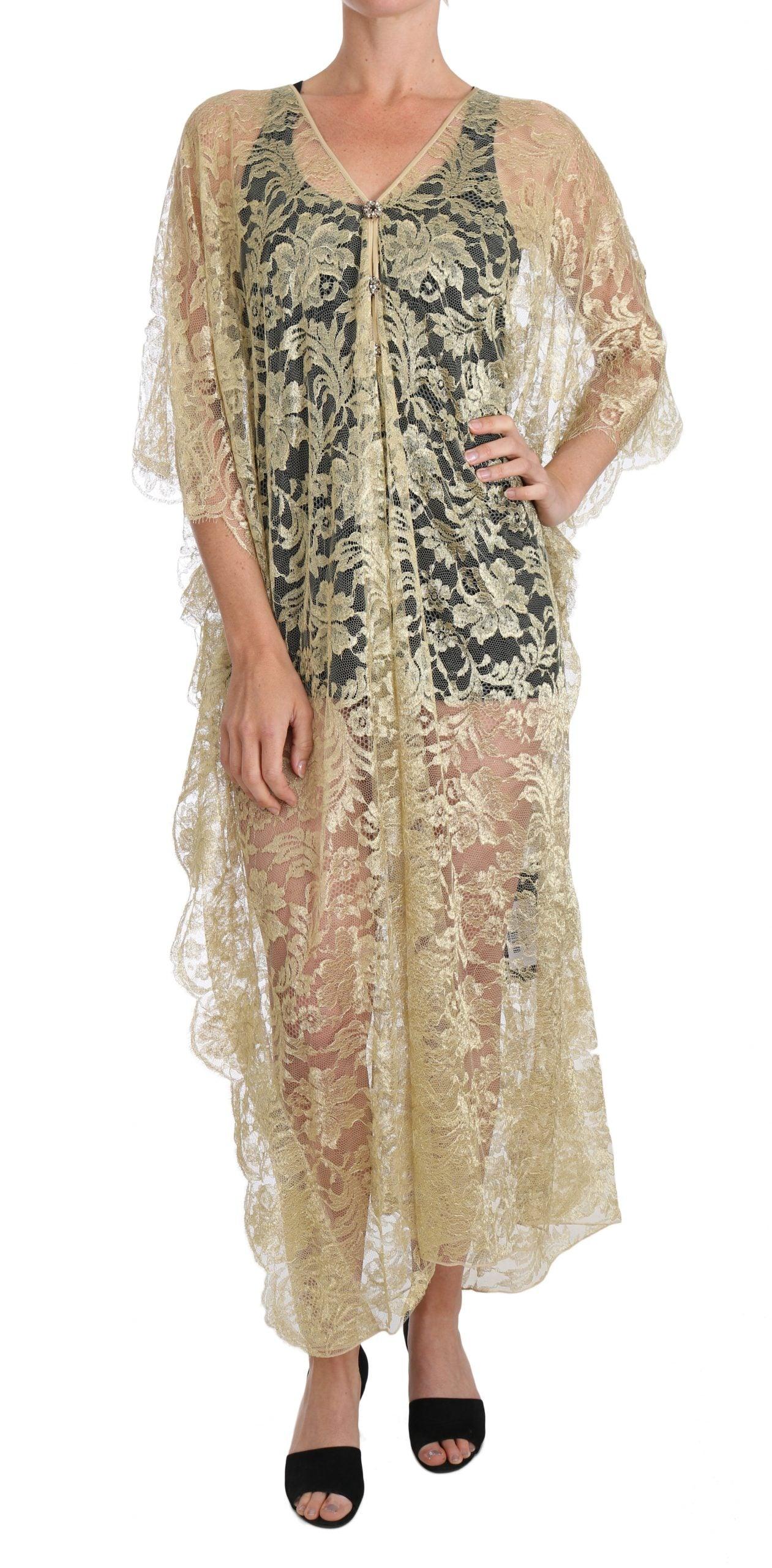 Dolce & Gabbana Golden Floral Lace Kaftan Sundress - PER.FASHION