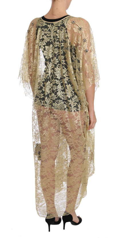 Dolce & Gabbana Golden Floral Lace Kaftan Sundress - PER.FASHION