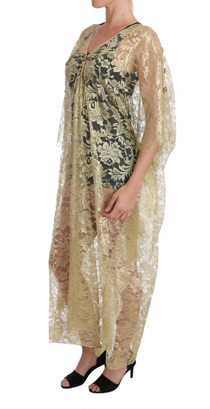 Dolce & Gabbana Golden Floral Lace Kaftan Sundress - PER.FASHION