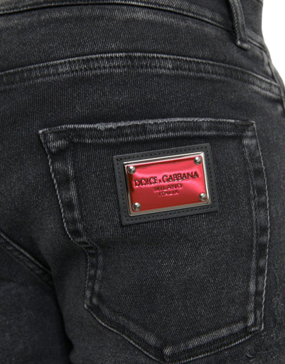 Dolce & Gabbana Gray Cotton Stretch Skinny Denim Logo Jeans - PER.FASHION