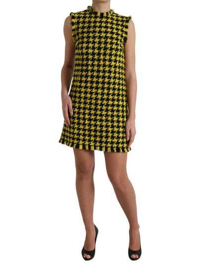 Dolce & Gabbana Houndstooth Knitted Chic Yellow Mini Skirt - PER.FASHION