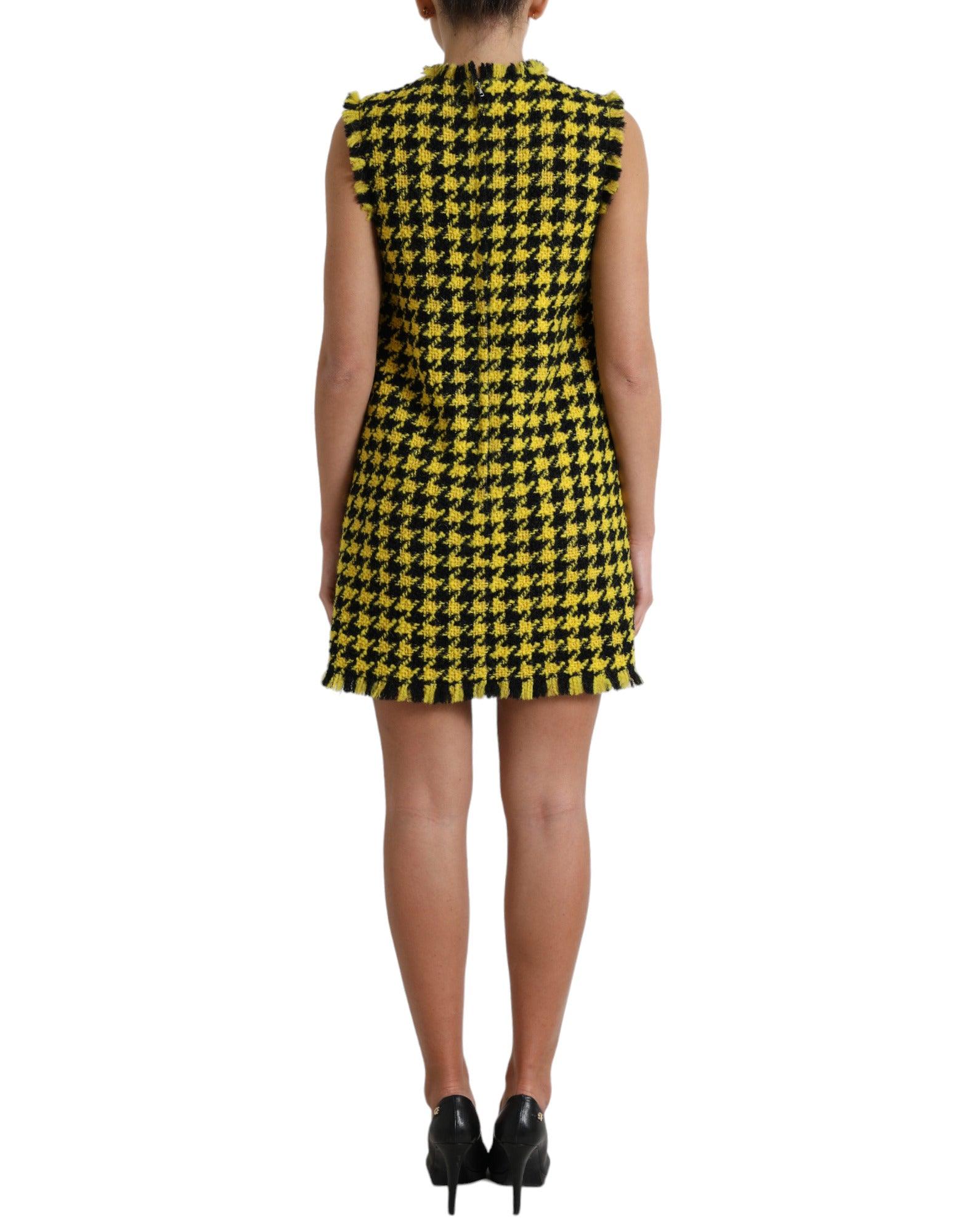 Dolce & Gabbana Houndstooth Knitted Chic Yellow Mini Skirt - PER.FASHION