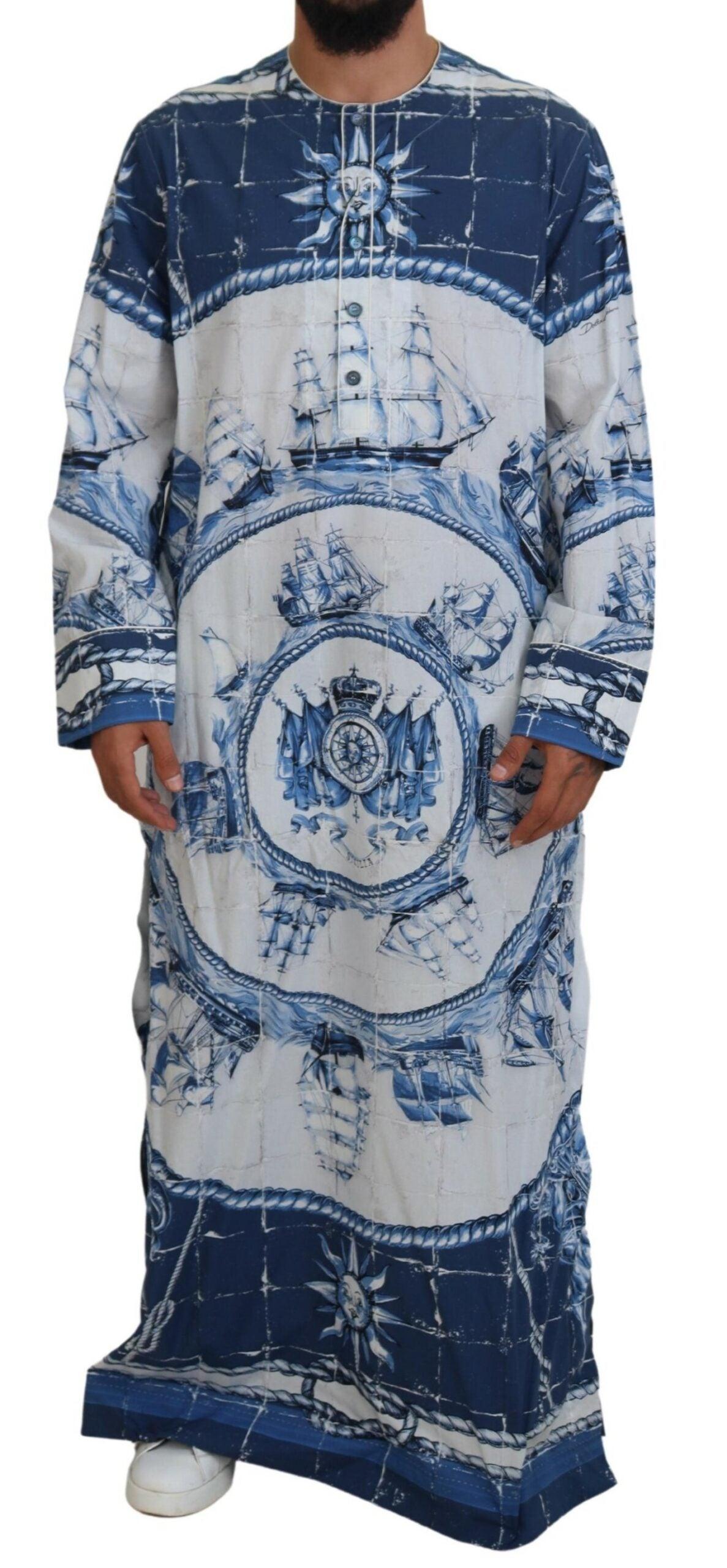 Dolce & Gabbana Majestic Blue Cotton-Silk Thobe Robe - PER.FASHION