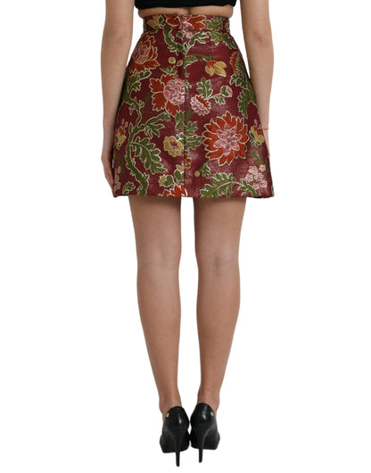Dolce & Gabbana Maroon Floral Jacquard Mini Skirt - PER.FASHION