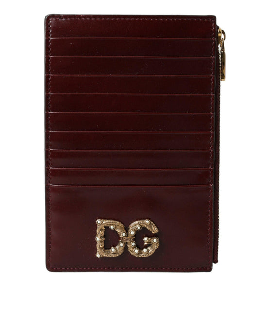Dolce & Gabbana Maroon Leather Card Holder Wallet - PER.FASHION