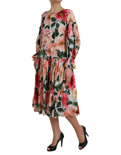 Dolce & Gabbana Multicolor Floral CottonAline Pleated Dress - PER.FASHION