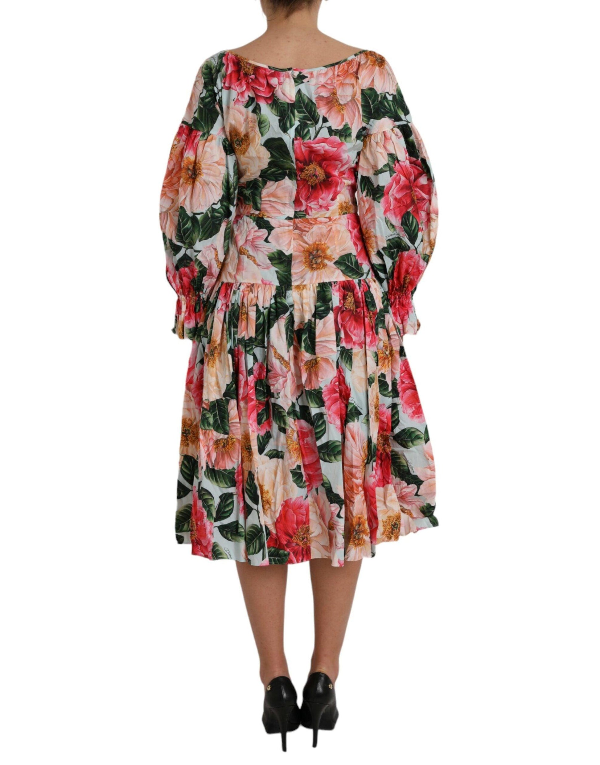 Dolce & Gabbana Multicolor Floral CottonAline Pleated Dress - PER.FASHION