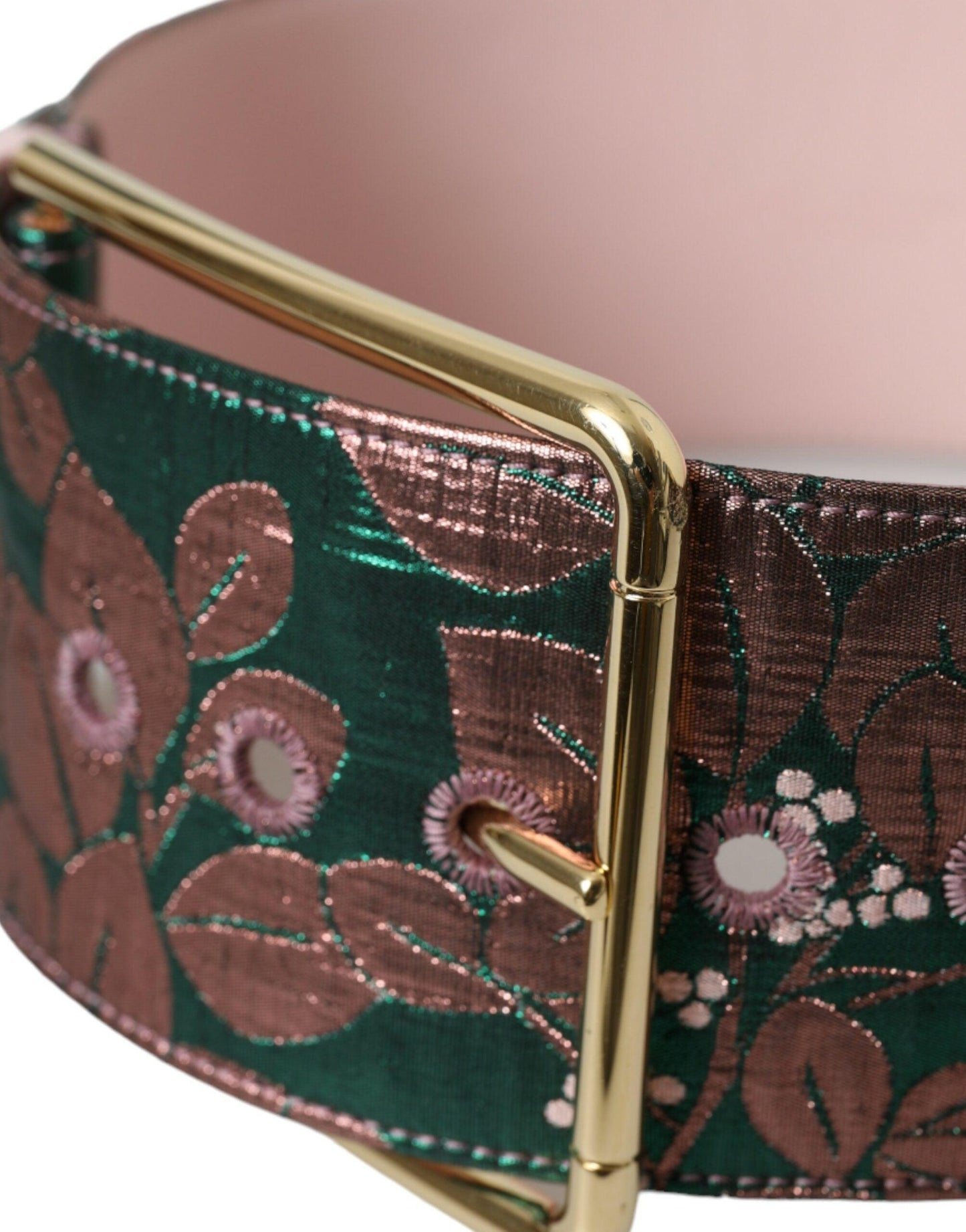 Dolce & Gabbana Multicolor Floral Jacquard Lurex Gold Buckle Belt - PER.FASHION